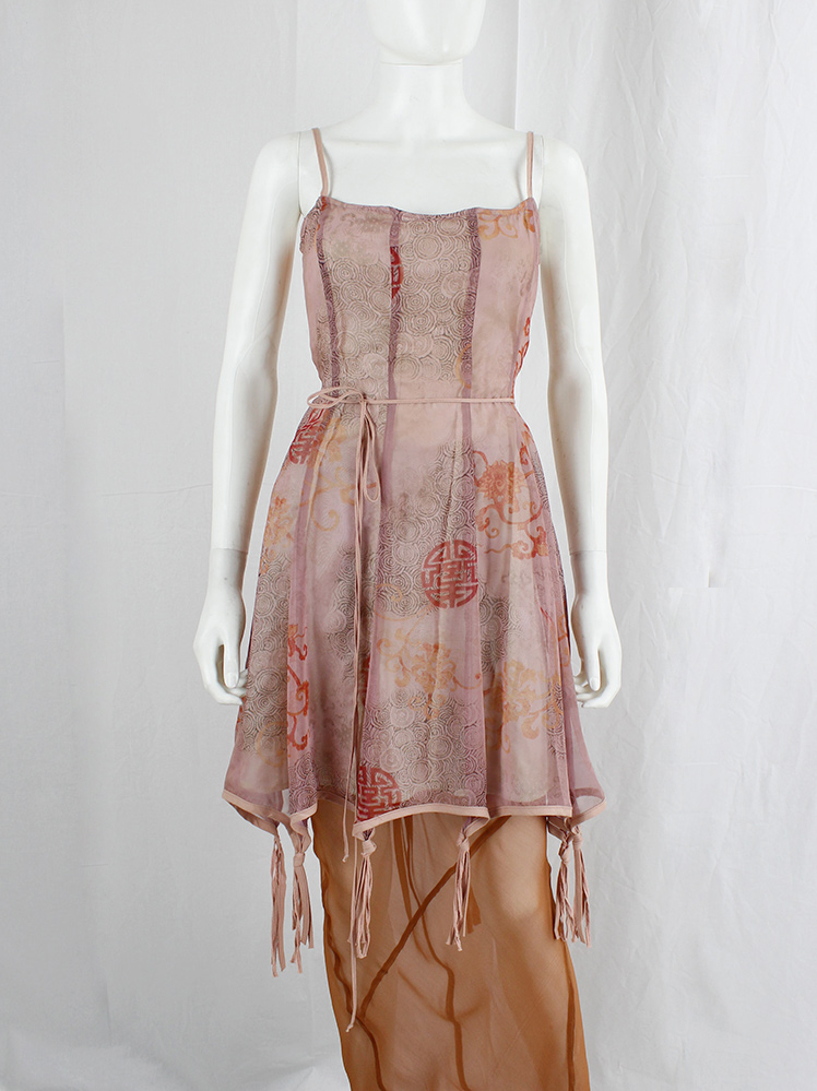 vintage Kaat Tilley pink dress with circular prints and pink knots with ribbons at the hem spring 2001 (1)