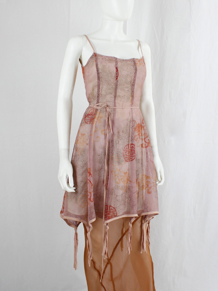 vintage Kaat Tilley pink dress with circular prints and pink knots with ribbons at the hem spring 2001 (8)