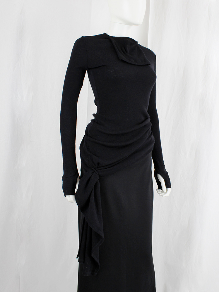 vintage Maison Margiela MM6 black maxi dress with short back and semi-detached turtleneck fall 2014 (11)