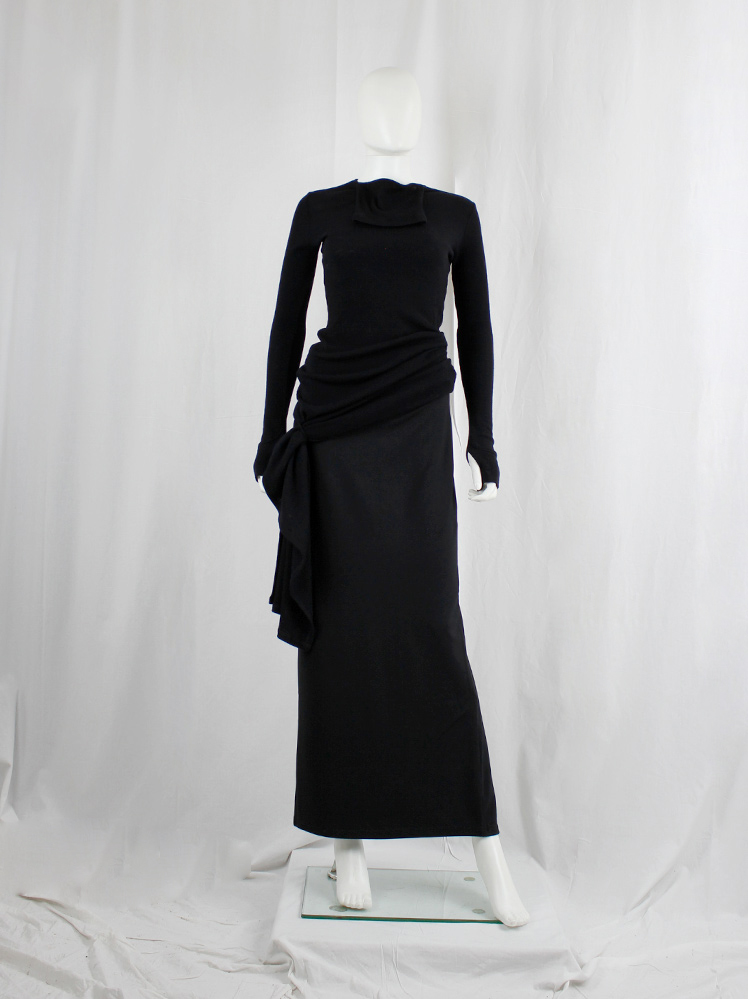 vintage Maison Margiela MM6 black maxi dress with short back and semi-detached turtleneck fall 2014 (12)