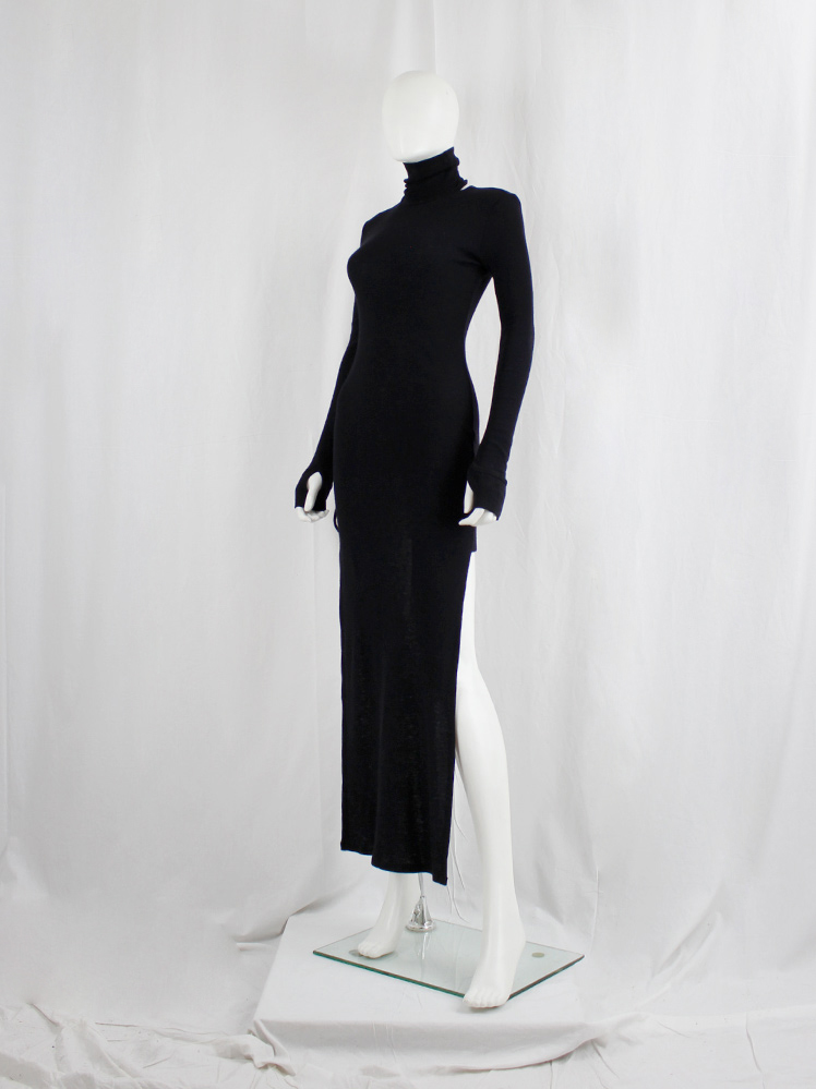 vintage Maison Margiela MM6 black maxi dress with short back and semi-detached turtleneck fall 2014 (3)
