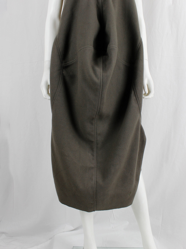 vintage Rick Owens SPHINX brown seahorse dress with geometric panel and front cowl drape fall 2015 (5)