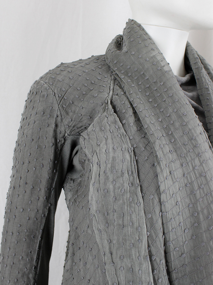 vintage Rick Owens grey sheer draped jacket with stitched dots and front ties (1)