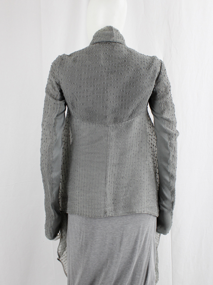 vintage Rick Owens grey sheer draped jacket with stitched dots and front ties (10)