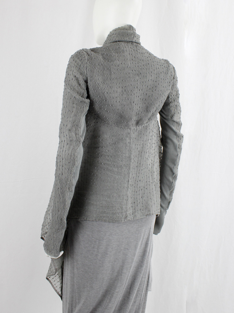 vintage Rick Owens grey sheer draped jacket with stitched dots and front ties (11)