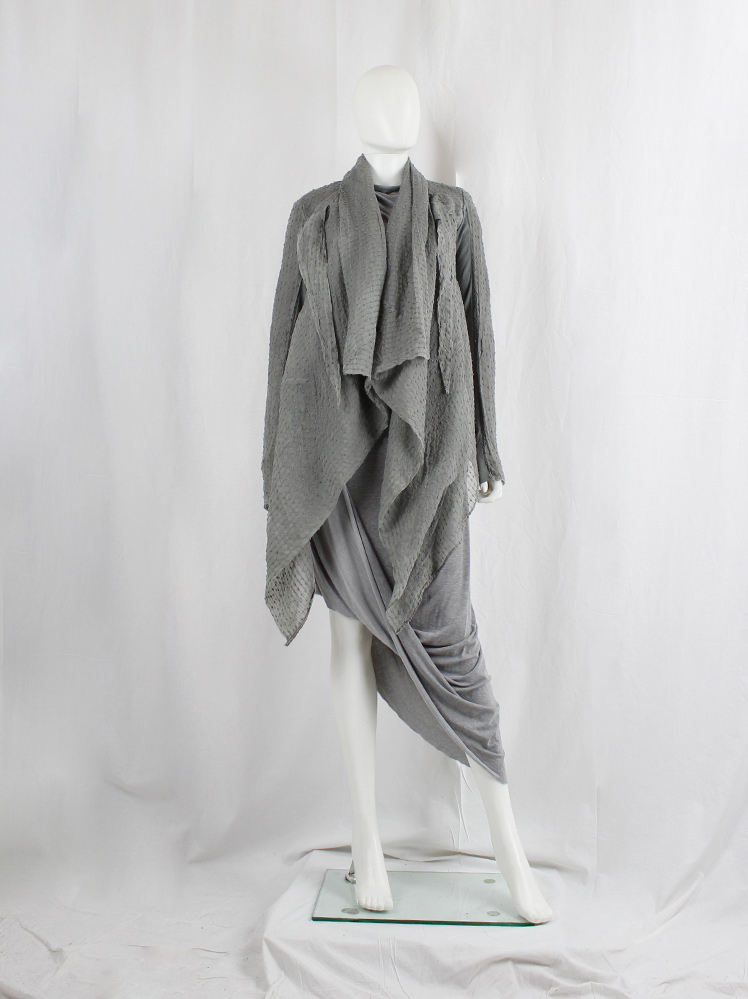 vintage Rick Owens grey sheer draped jacket with stitched dots and front ties (2)