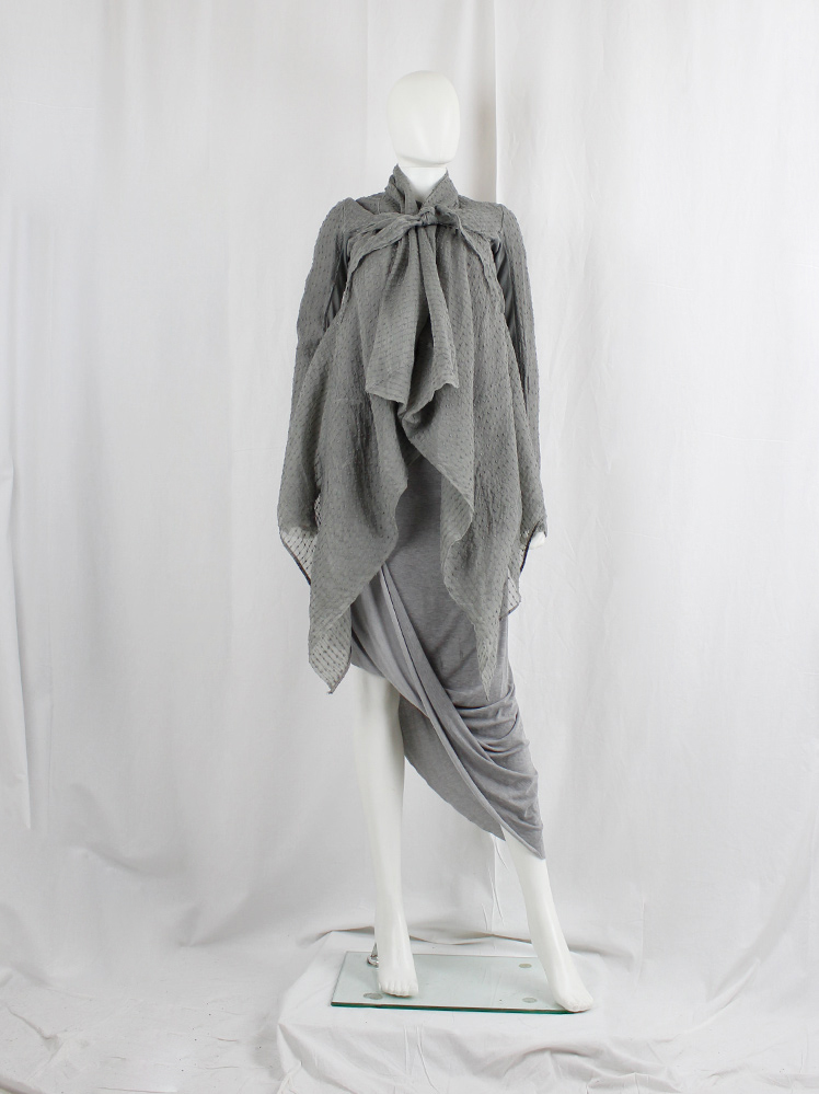 vintage Rick Owens grey sheer draped jacket with stitched dots and front ties (3)