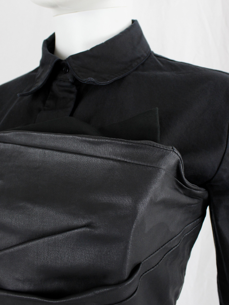 vintage af Vandevorst black strapless panelled dress in leather look (10)