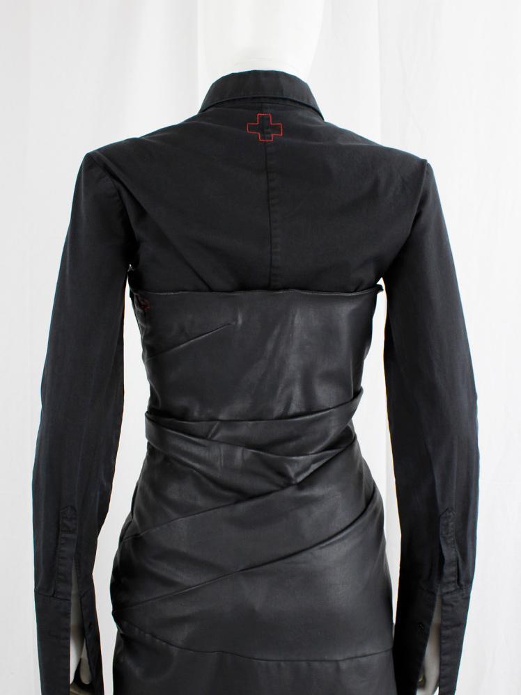 vintage af Vandevorst black strapless panelled dress in leather look (11)