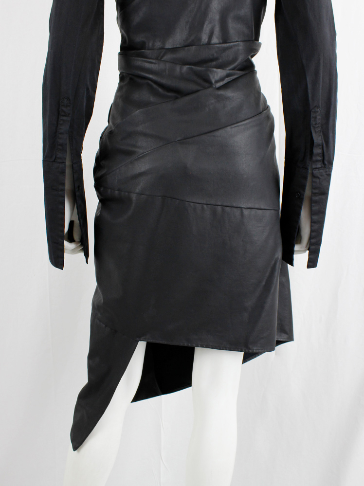 vintage af Vandevorst black strapless panelled dress in leather look (12)