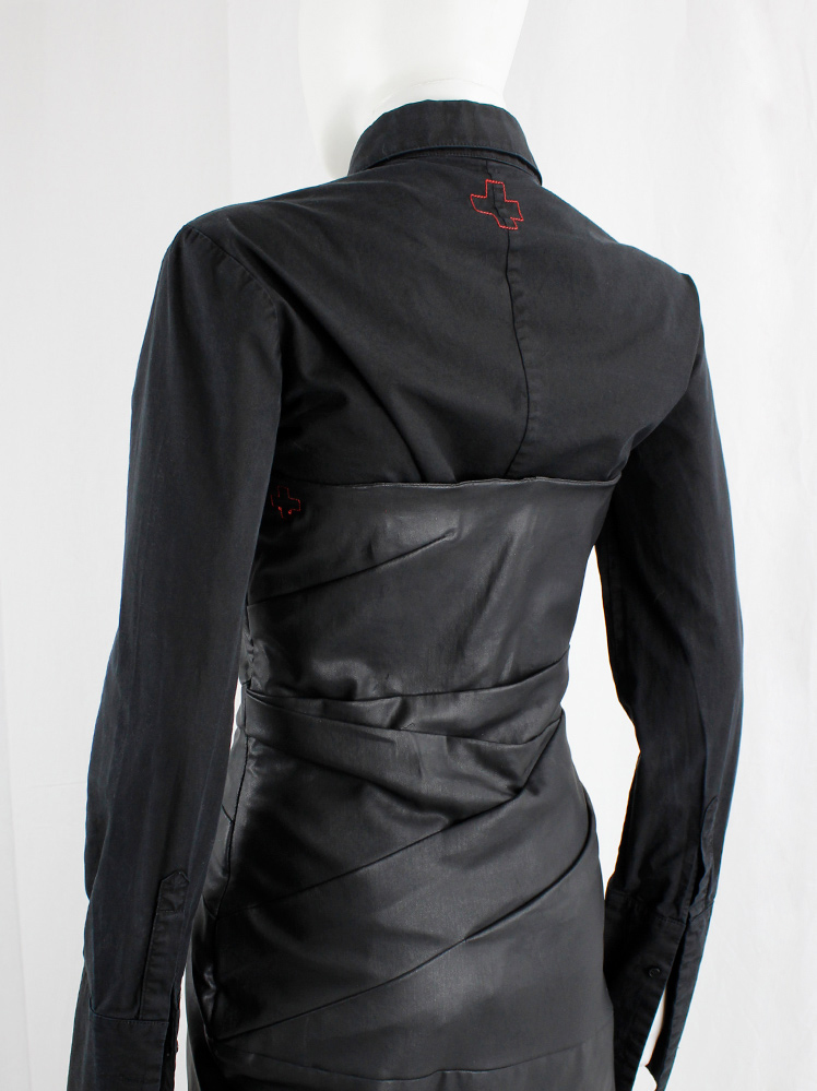 vintage af Vandevorst black strapless panelled dress in leather look (13)