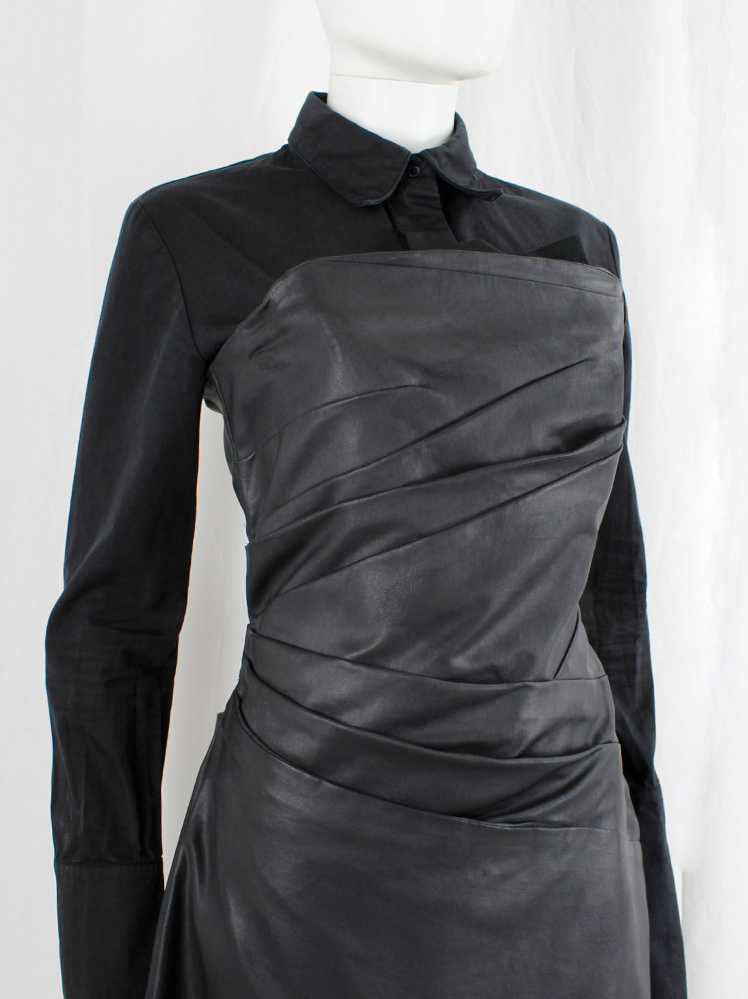 vintage af Vandevorst black strapless panelled dress in leather look (3)