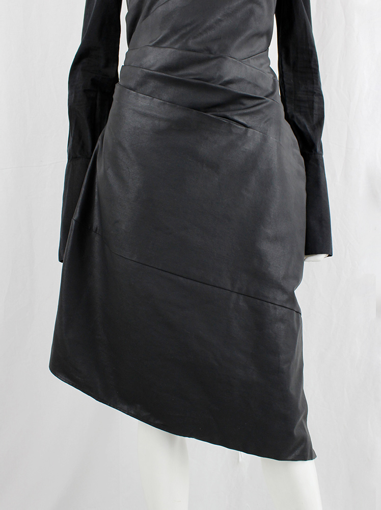 vintage af Vandevorst black strapless panelled dress in leather look (4)