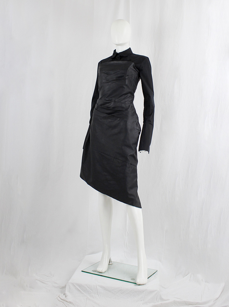 vintage af Vandevorst black strapless panelled dress in leather look (7)