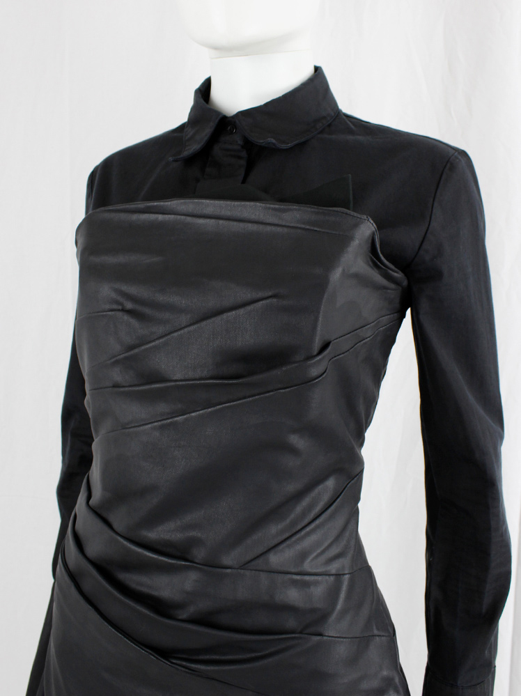 vintage af Vandevorst black strapless panelled dress in leather look (9)