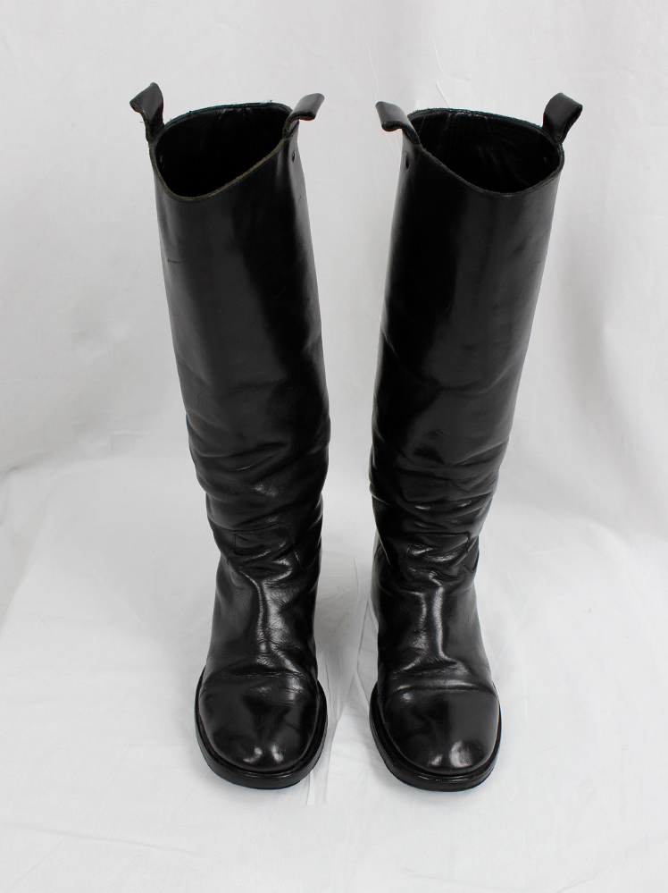vintage af Vandevorst black tall classic studded riding boots with low heel (2)