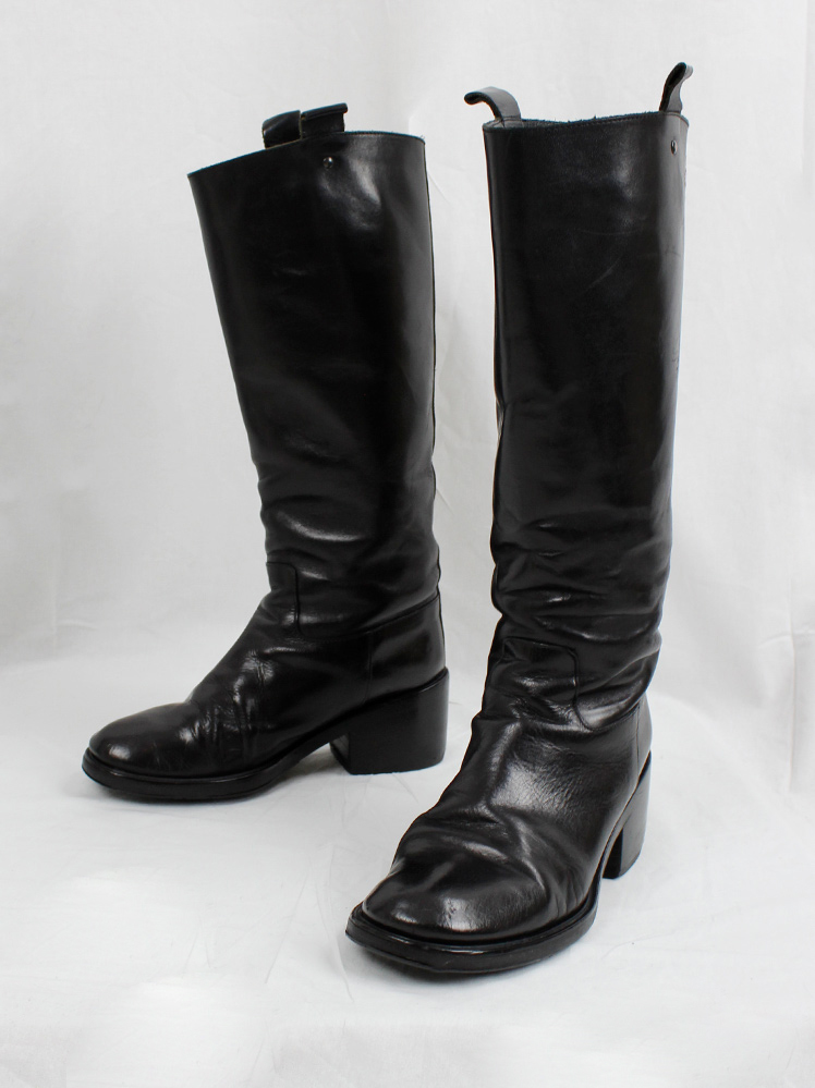 vintage af Vandevorst black tall classic studded riding boots with low heel (22)