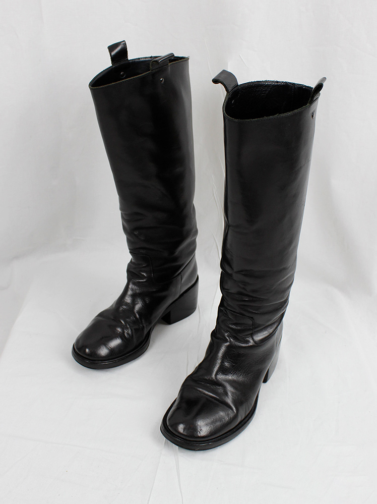 vintage af Vandevorst black tall classic studded riding boots with low heel (3)