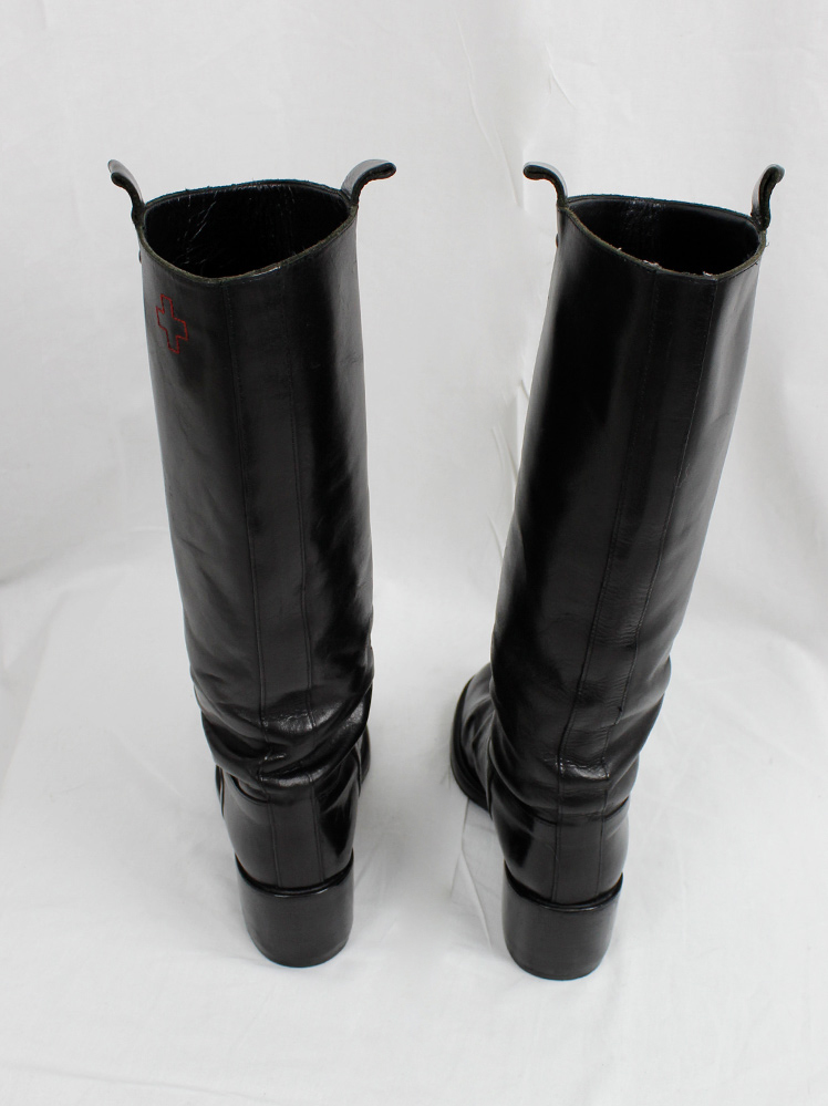 vintage af Vandevorst black tall classic studded riding boots with low heel (5)