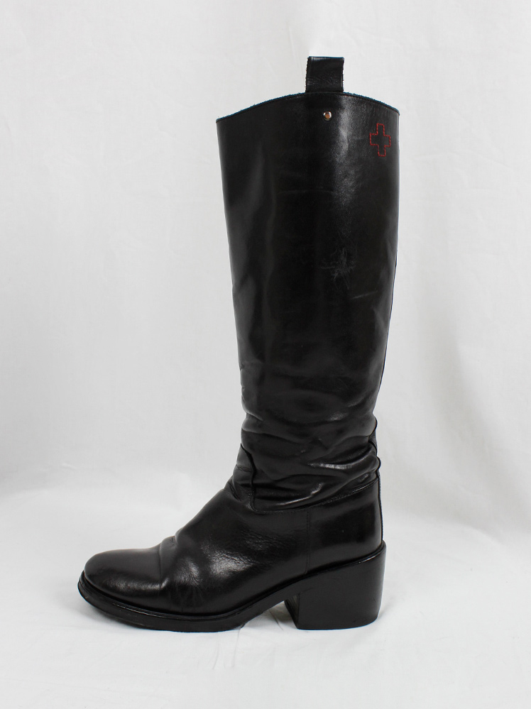 vintage af Vandevorst black tall classic studded riding boots with low heel (6)
