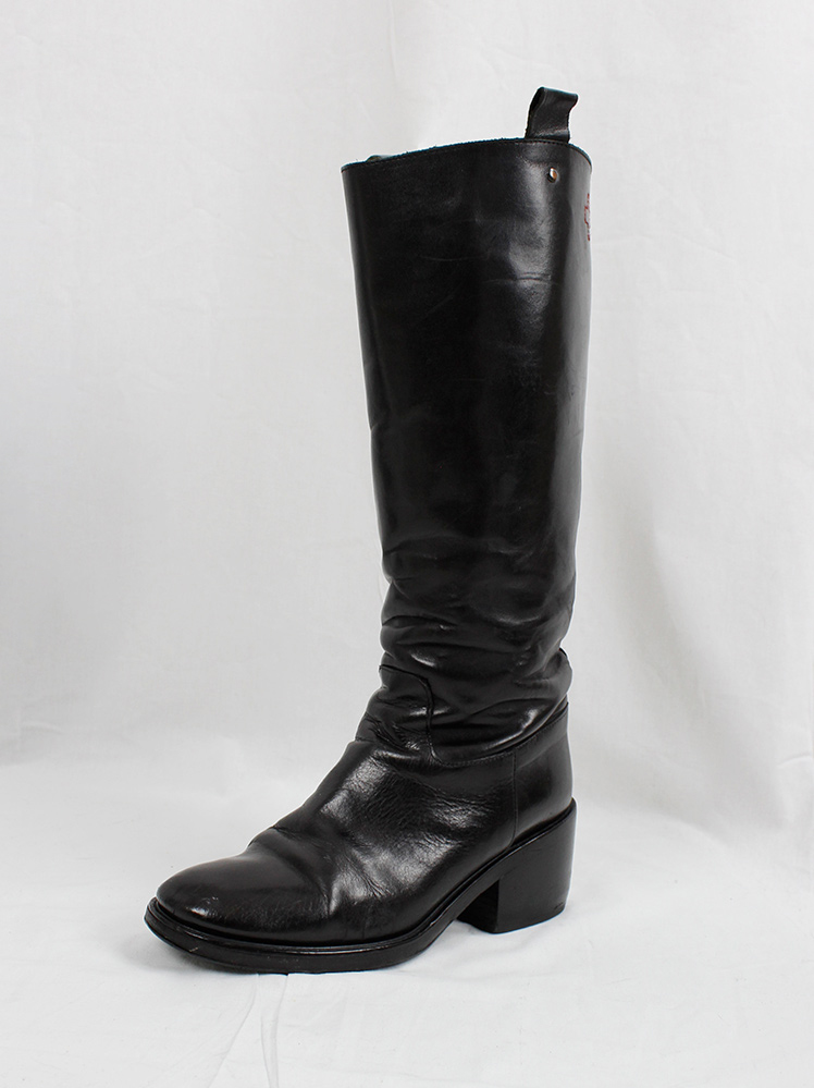 vintage af Vandevorst black tall classic studded riding boots with low heel (7)