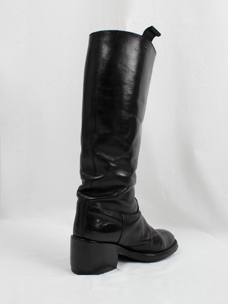vintage af Vandevorst black tall classic studded riding boots with low heel (8)
