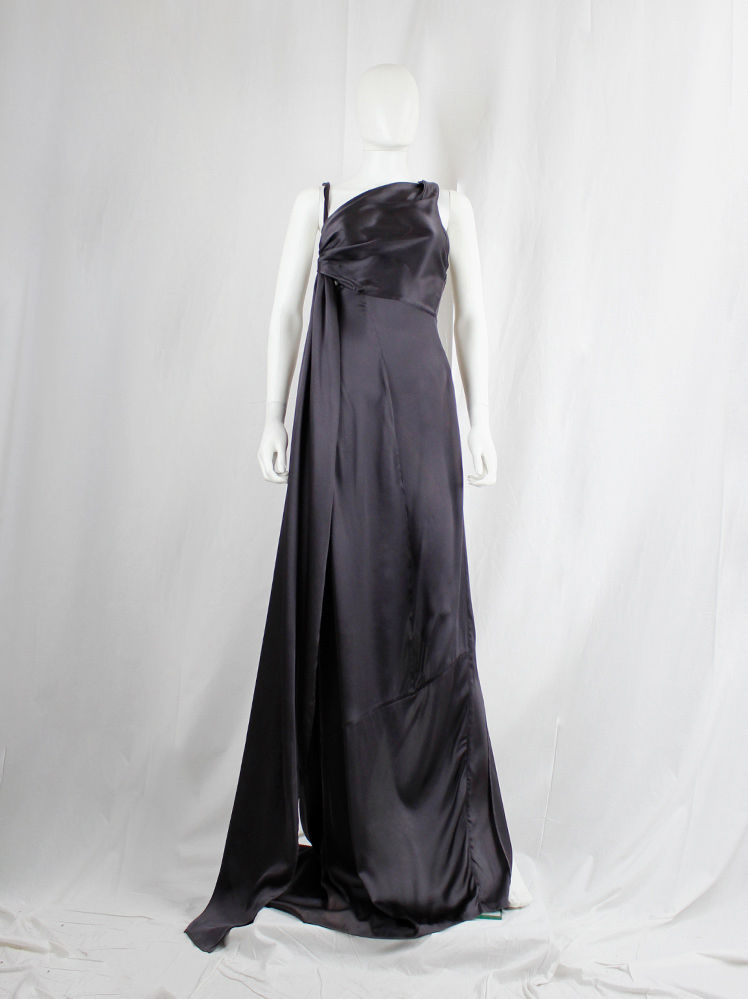 vintage af Vandevorst dark purple maxi dress with asymmetric twisted top and sash spring 2011 (17)