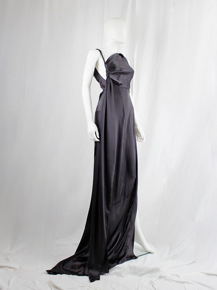 vintage af Vandevorst dark purple maxi dress with asymmetric twisted top and sash spring 2011 (18)