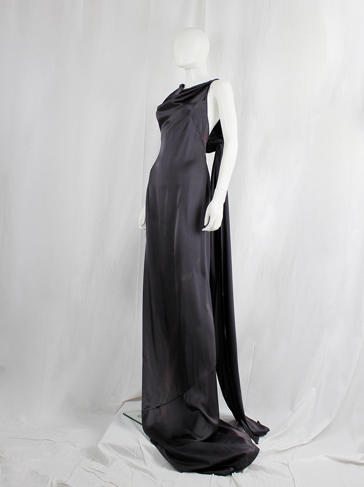 vintage af Vandevorst dark purple maxi dress with asymmetric twisted top and sash spring 2011 (8)
