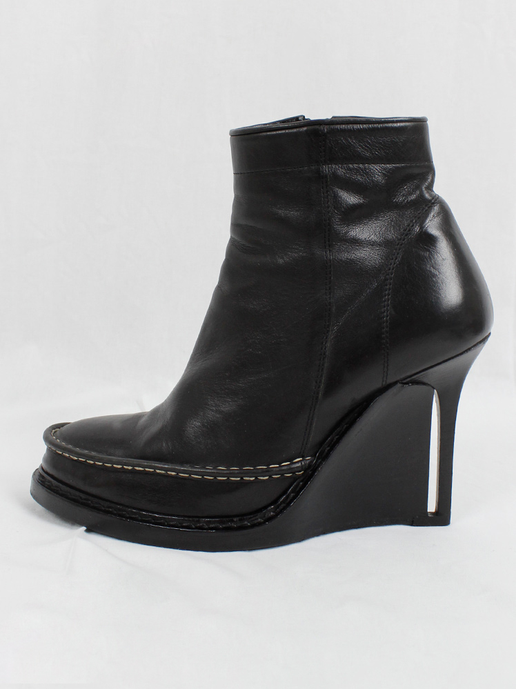 vintage Ann Demeulemeester black ankle boots with slit wedge fall 2010 (11)