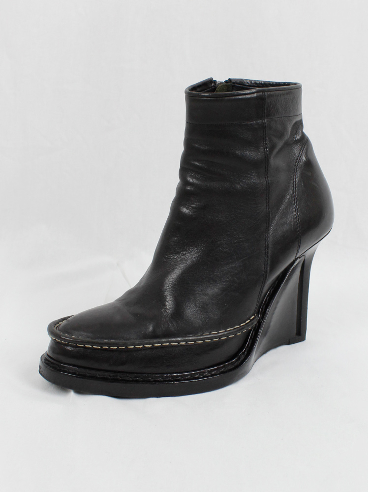 vintage Ann Demeulemeester black ankle boots with slit wedge fall 2010 (12)