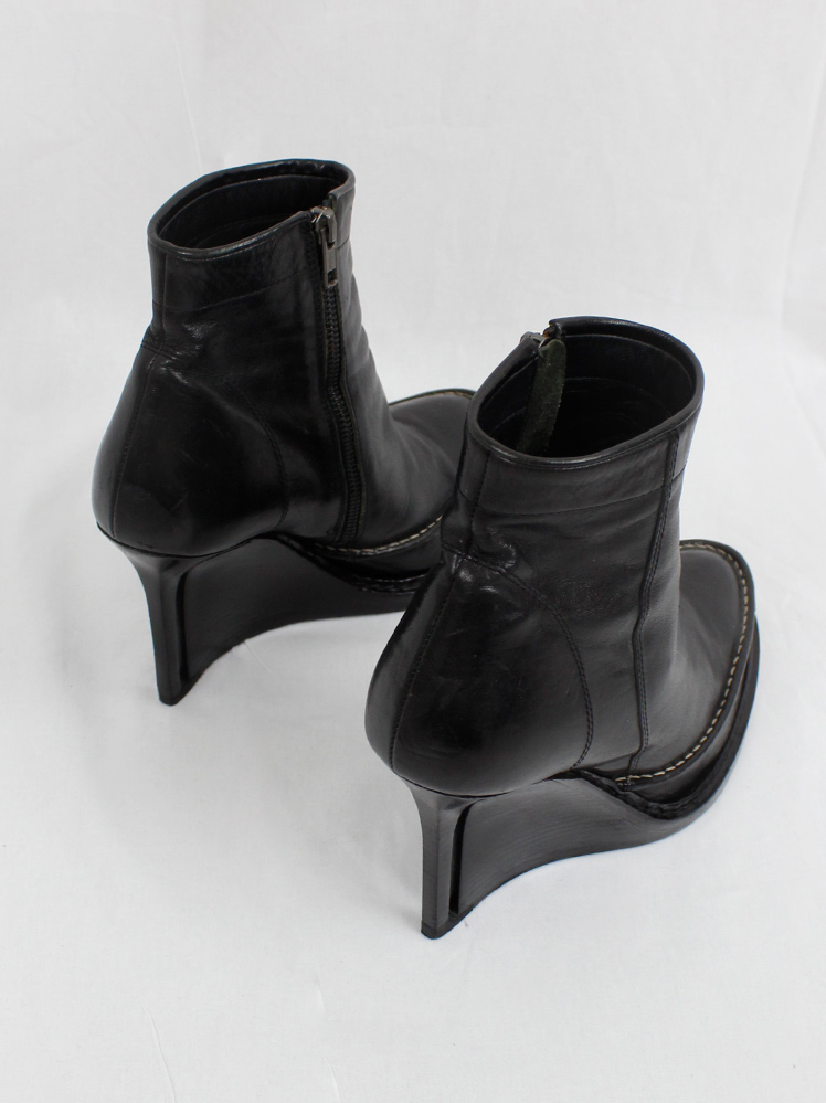 vintage Ann Demeulemeester black ankle boots with slit wedge fall 2010 (5)