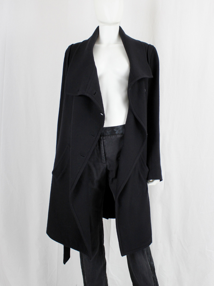 vintage Ann Demeulemeester black coat with large standing neckline and asymmetric button closure fall 2010 (1)