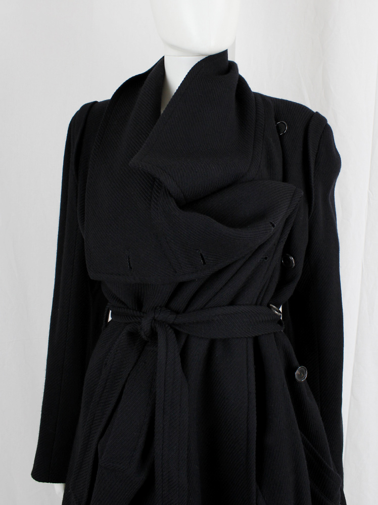 vintage Ann Demeulemeester black coat with large standing neckline and asymmetric button closure fall 2010 (14)