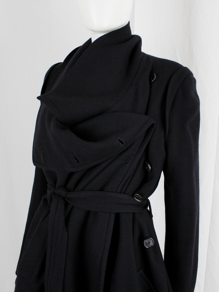 vintage Ann Demeulemeester black coat with large standing neckline and asymmetric button closure fall 2010 (16)