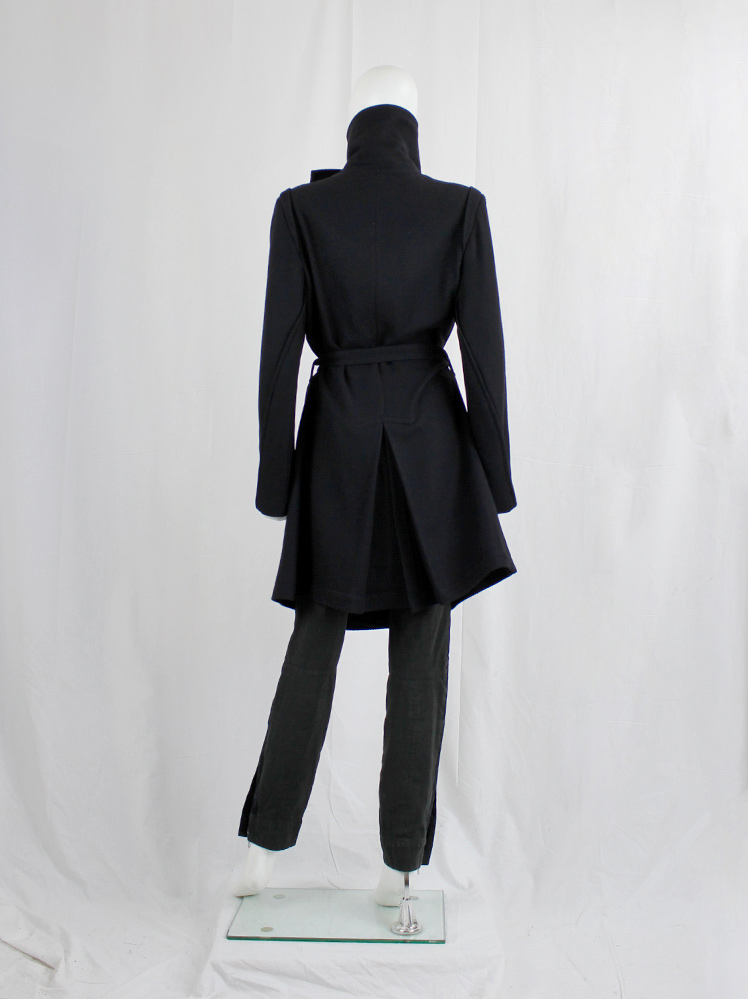 vintage Ann Demeulemeester black coat with large standing neckline and asymmetric button closure fall 2010 (8)