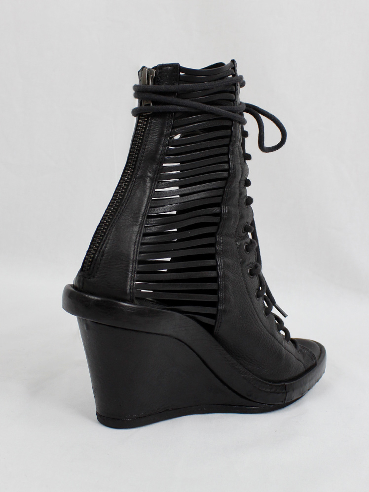 vintage Ann Demeulemeester black front laced sandals with strapped open sides and wedge heel spring 2012 (11)
