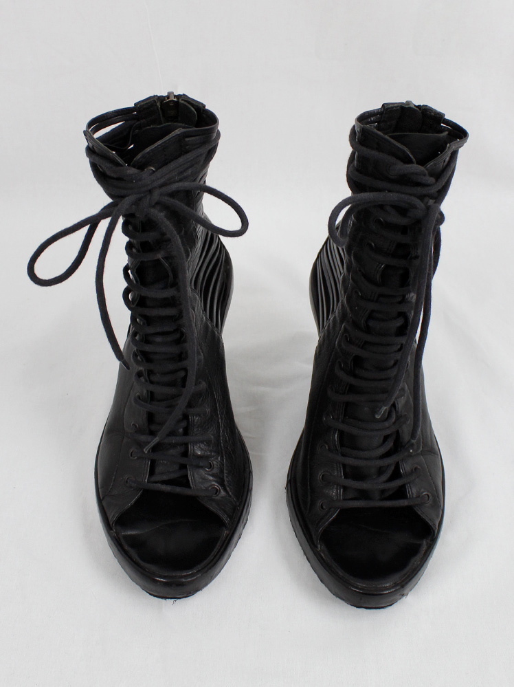 vintage Ann Demeulemeester black front laced sandals with strapped open sides and wedge heel spring 2012 (17)