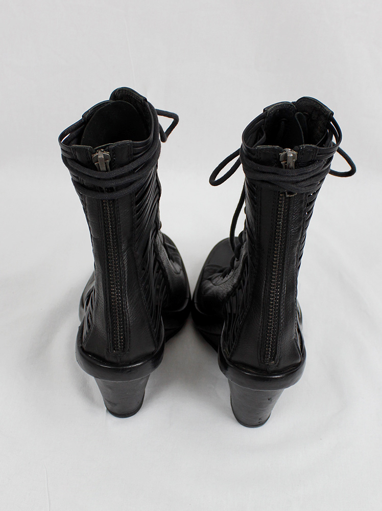 vintage Ann Demeulemeester black front laced sandals with strapped open sides and wedge heel spring 2012 (3)