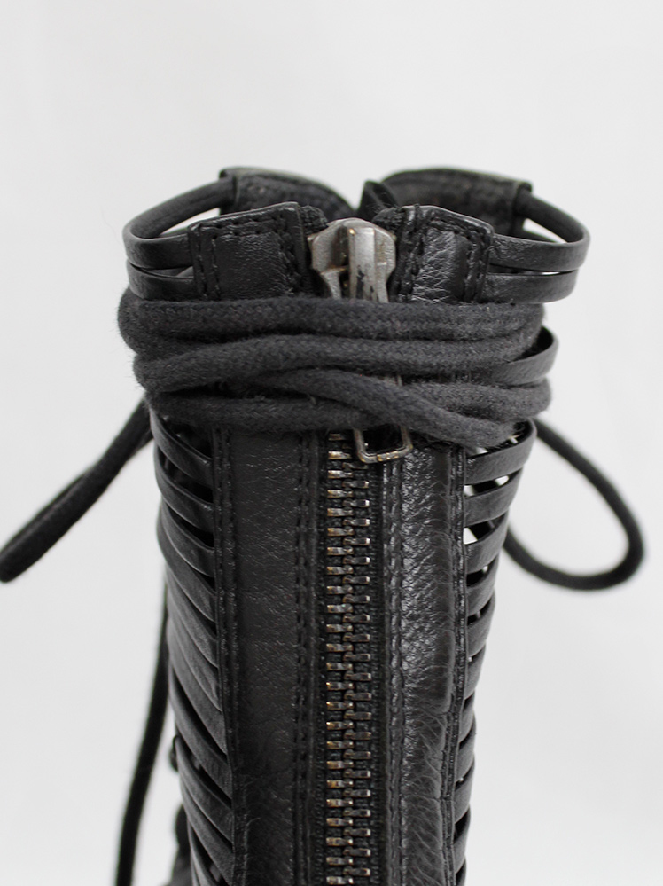 vintage Ann Demeulemeester black front laced sandals with strapped open sides and wedge heel spring 2012 (4)
