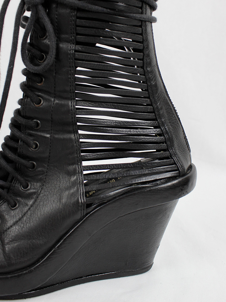 vintage Ann Demeulemeester black front laced sandals with strapped open sides and wedge heel spring 2012 (6)