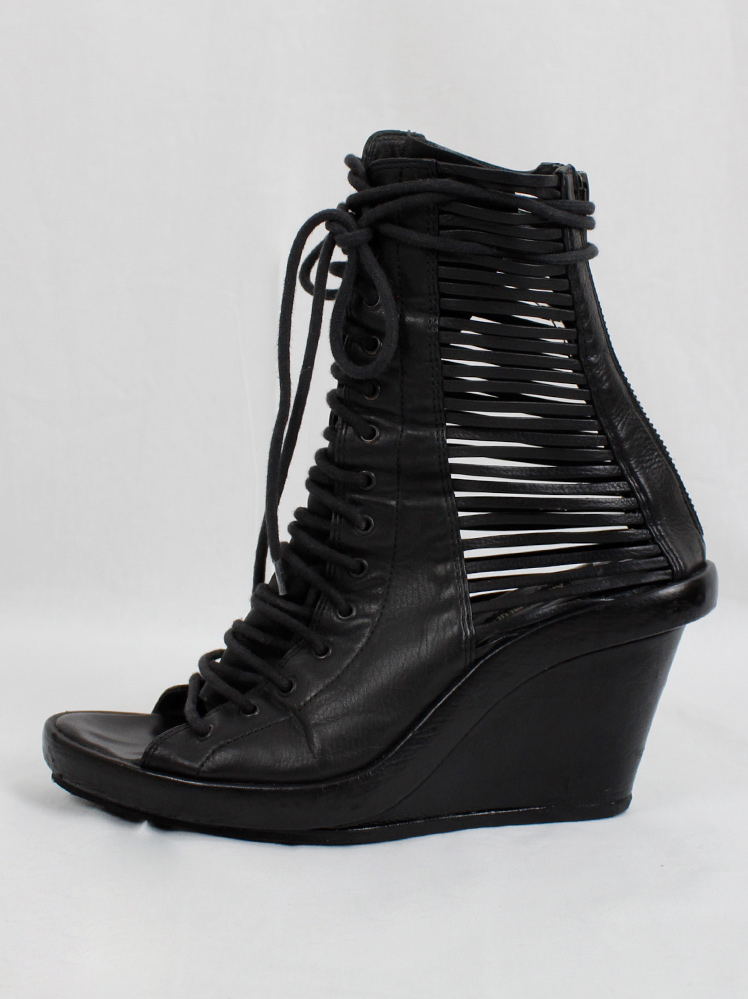 vintage Ann Demeulemeester black front laced sandals with strapped open sides and wedge heel spring 2012 (9)