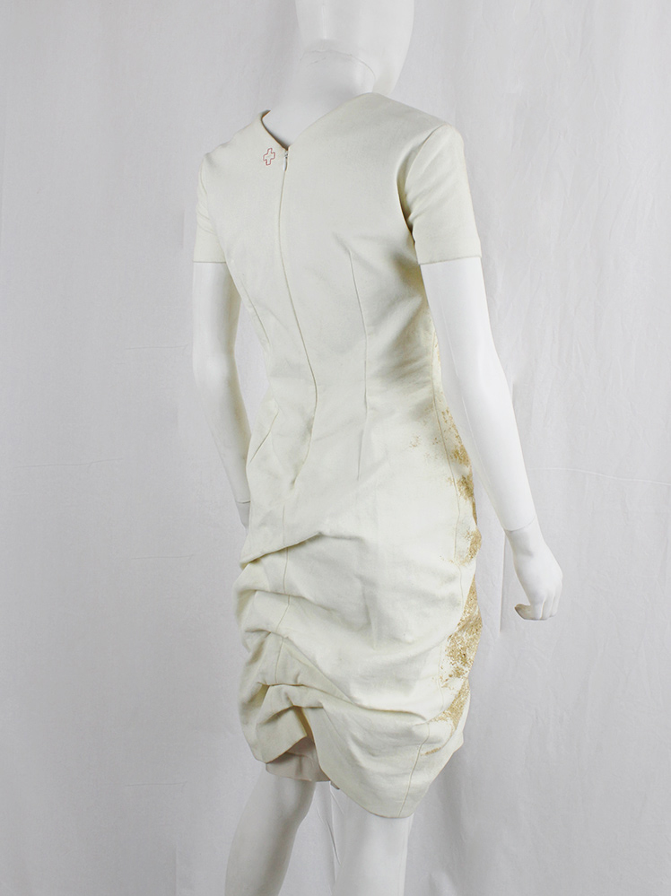 vintage af Vandevorst beige dress with scrunched up skirt decorated with beach sand spring 2014 (14)