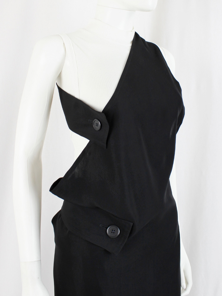 Y's Yohji Yamamoto black one-shoulder dungaree dress with pencil skirt ...